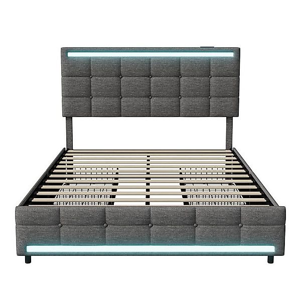 Furnishings Home Polsterbett Stauraumbett Doppelbett Mit LED & Anschluss (S günstig online kaufen