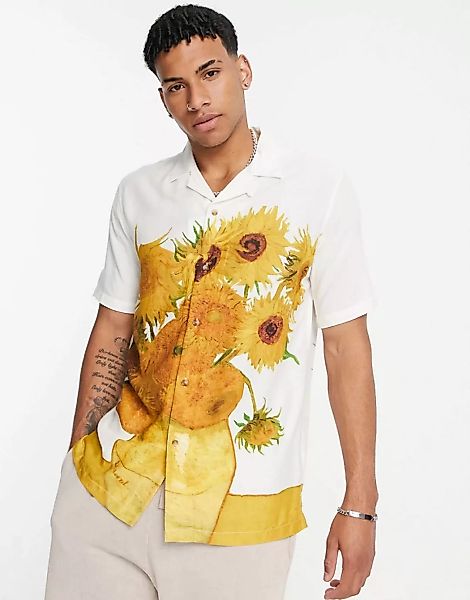 Topman – Hemd in Ecru mit Vincent van Gogh-Sonnenblumenprint-Mehrfarbig günstig online kaufen