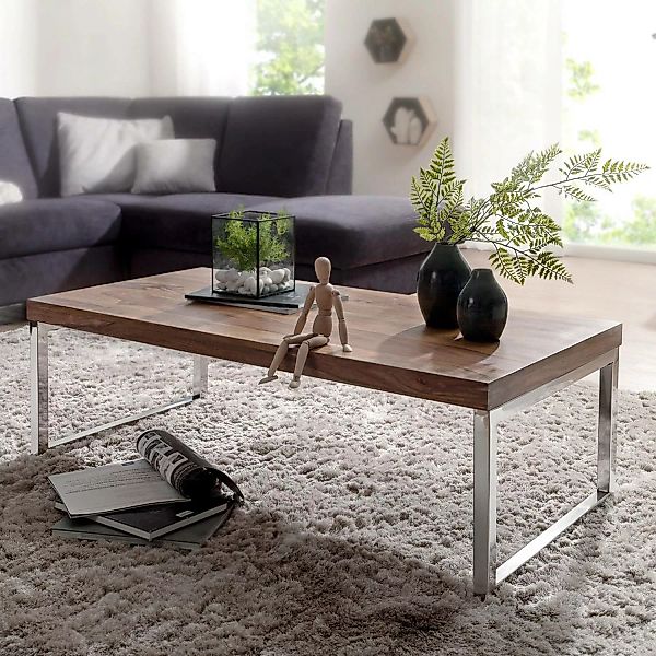 Couchtisch Massiv-Holz Sheesham 120cm breit Wohnzimmer-Tisch Design dunkel- günstig online kaufen