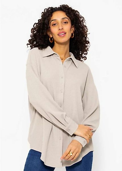 SASSYCLASSY Longbluse Oversize Waffelpiqué Bluse Hemdbluse in Waffelpiqué O günstig online kaufen