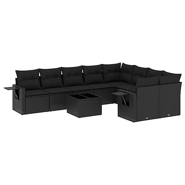 vidaXL 10-Tlg Garten-Sofagarnitur mit Kissen Schwarz Poly Rattan 3252982 günstig online kaufen