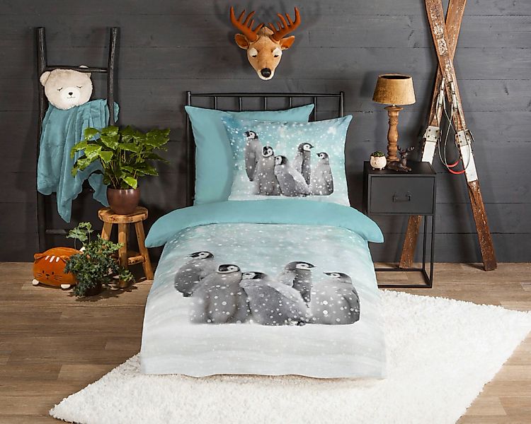 good morning Kinderbettwäsche "Pengu" 2 Stk. tlg. Biber, 135x200, Weich, Wa günstig online kaufen
