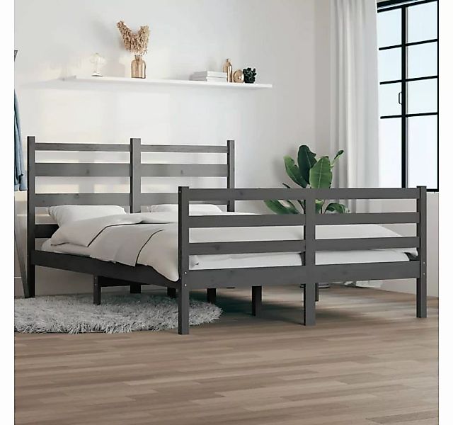 furnicato Bett Massivholzbett Kiefer 160x200 cm Grau günstig online kaufen