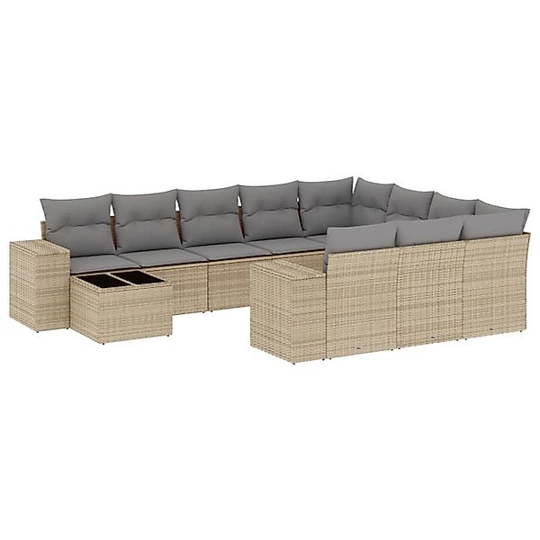 vidaXL 11-Tlg Garten-Sofagarnitur mit Kissen Beige Poly Rattan 3255466 günstig online kaufen
