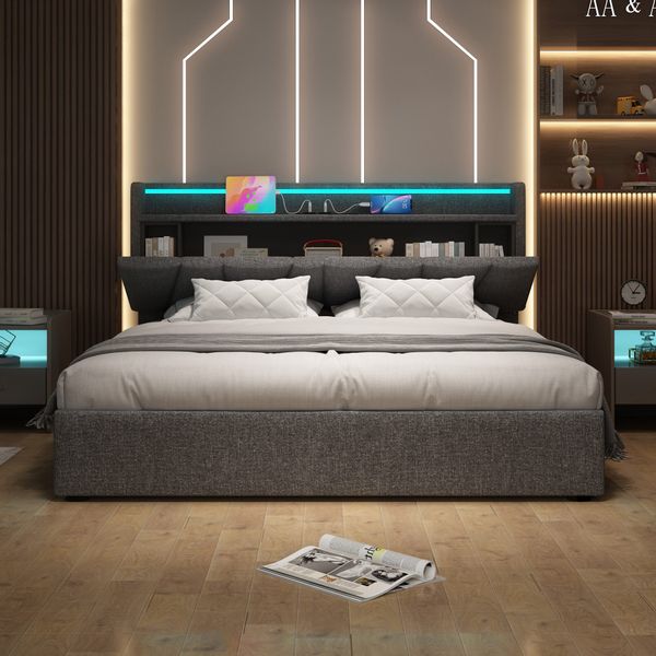 Flieks Polsterbett, Hydraulisches Doppelbett 140x200cm Stauraumkopfteil günstig online kaufen