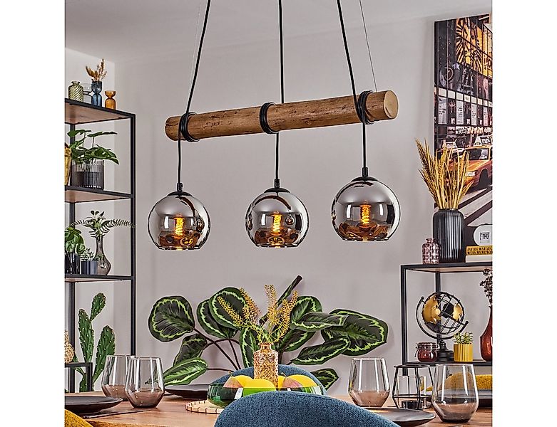 hofstein Pendelleuchte Hängelampe aus Metall/Holz/Glas in Schwarz/Natur-/Ch günstig online kaufen