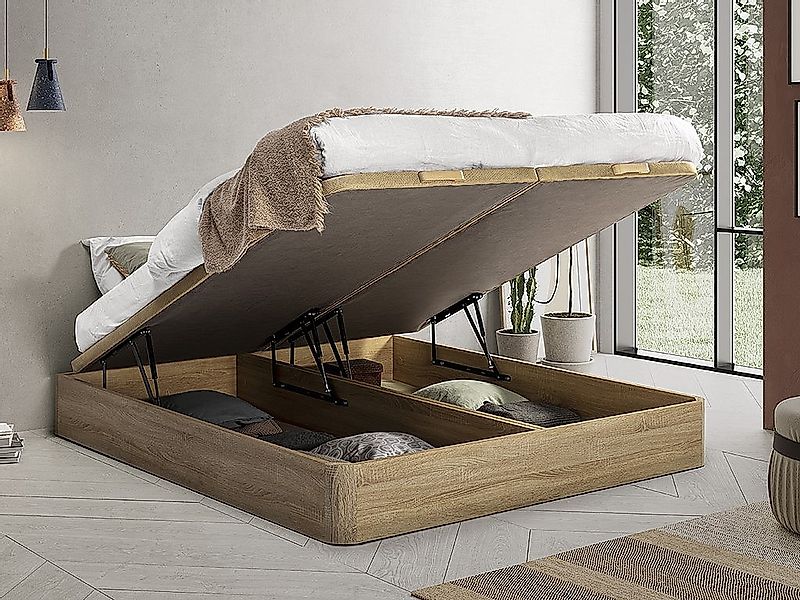 Bettgestell mit Bettkasten - 180 x 200 cm - Holzfarben - HESTIA von YSMÉE günstig online kaufen