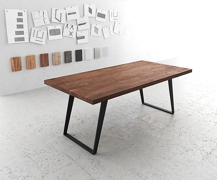 Esstisch Edge 200x100 XL Akazie Braun Metall Schräg günstig online kaufen