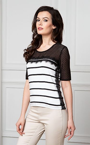Passioni T-Shirt mit Streifen und Spitzendetails günstig online kaufen