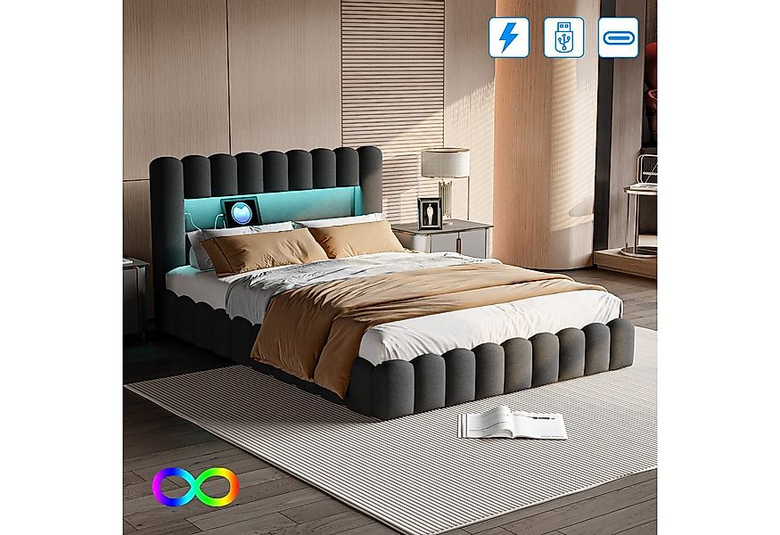 Furnishings Home Polsterbett Doppelbett Jugendbett (Set, Mit LED-Beleuchtun günstig online kaufen
