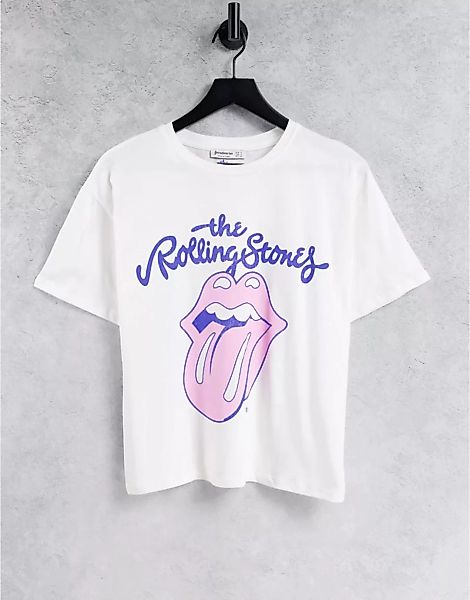 Stradivarius – Rolling Stones – T-Shirt in Weiß günstig online kaufen