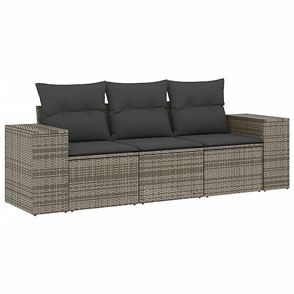 vidaXL 3-Tlg Garten-Sofagarnitur mit Kissen Grau Poly Rattan 3222259 günstig online kaufen