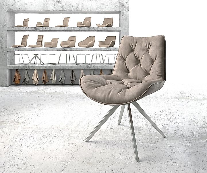 Esszimmerstuhl Taimi-Flex Mikrofaser Taupe Vintage Kreuzgestell kantig Edel günstig online kaufen