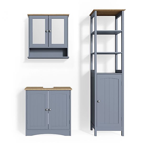 Vicco Badmöbel-Set Bianco Grau 3 Teile mit Hochschrank günstig online kaufen