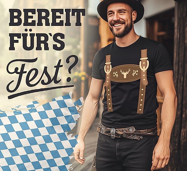 MoonWorks Print-Shirt Herren T-Shirt Lederhose Ersatz günstig online kaufen