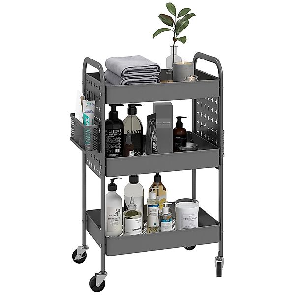 HOMCOM Servierwagen Aufbewahrungswagen mit 3 Etagen, 2 Hängekörbe Beistellw günstig online kaufen