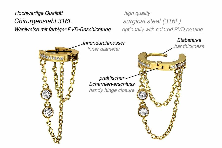 PIERCINGLINE Piercing-Set Chirurgenstahl Ohrclicker KETTEN + günstig online kaufen