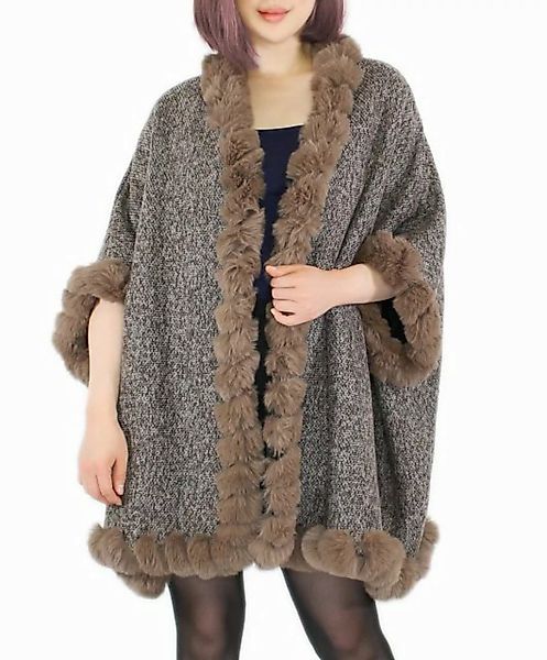 dy_mode Poncho Damen Poncho mit Innenfutter und Kunstfell in Unifarben und günstig online kaufen