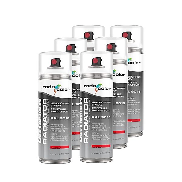 RodaColor Heizkörperspray Sprühlack 400ml RAL9016 Verkehrsweiss 6er Set günstig online kaufen