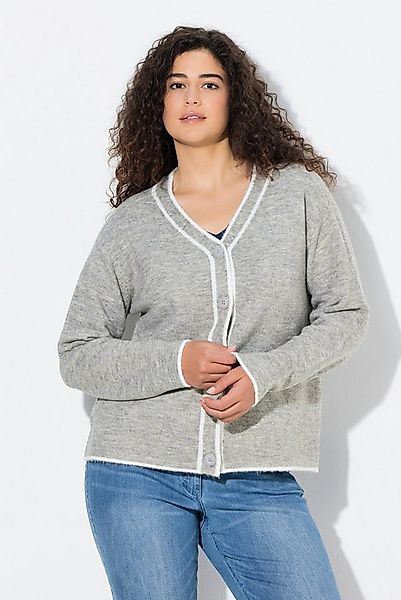 Ulla Popken Strickjacke Strickjacke Kontrastnaht V-Ausschnitt Langarm günstig online kaufen