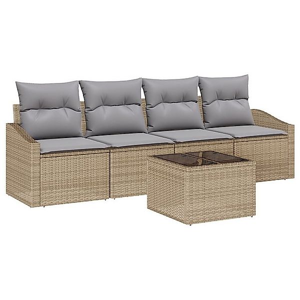 vidaXL Loungesofa 5-teiliges Garten Essgruppen Set mit Kissen Beige Poly Ra günstig online kaufen