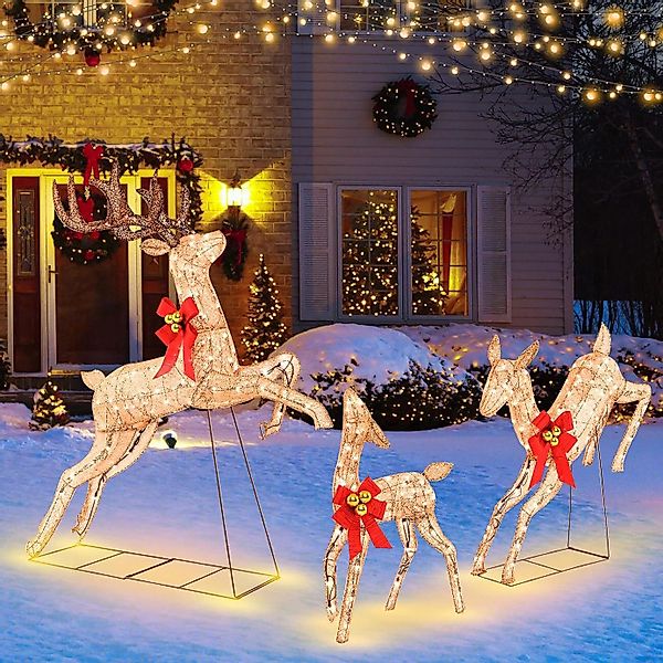 COSTWAY Weihnachtsfigur, 3tlg. LED Rentier mit günstig online kaufen
