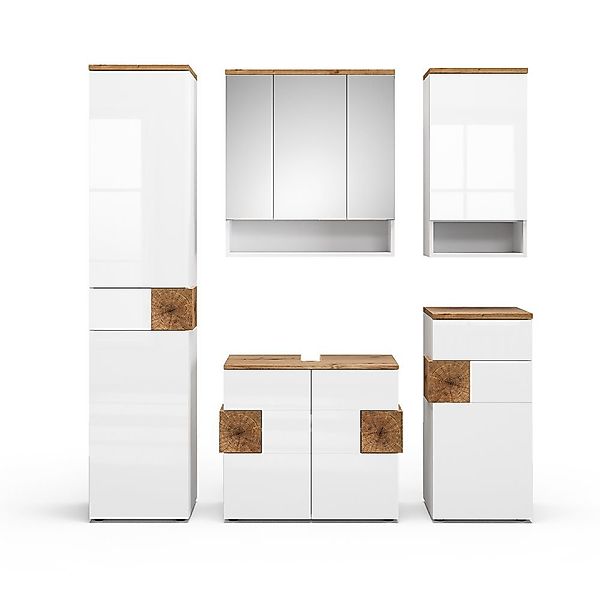 Vicco Badmöbel-Set Eden, Weiß Hochglanz/Artisan-Eiche, 5 günstig online kaufen