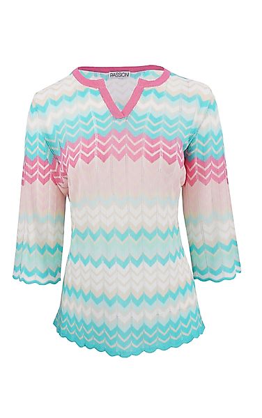 Passioni Strickpullover mit 3/4-Ärmeln im Zig-Zag günstig online kaufen