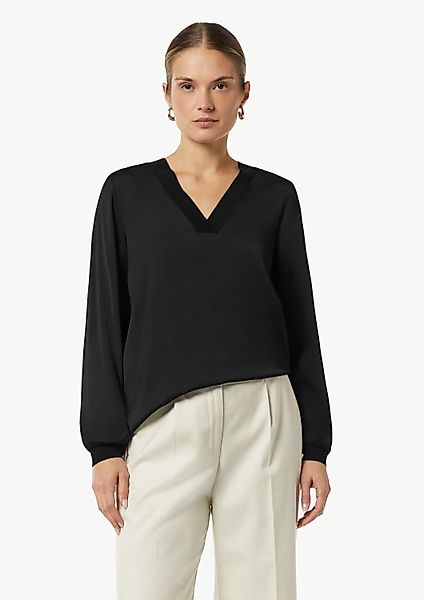 comma Langarmbluse Bluse Satin-Bluse mit Rippbündchen günstig online kaufen
