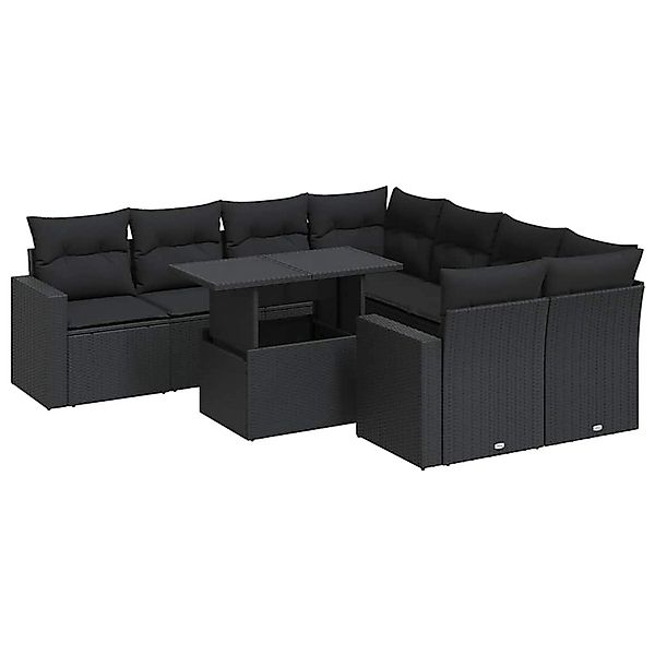 vidaXL 9-Tlg Garten-Sofagarnitur mit Kissen Schwarz Poly Rattan 3326286 günstig online kaufen