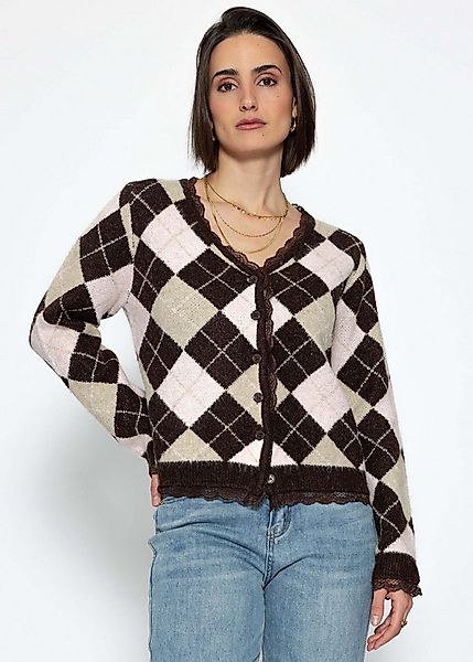 SASSYCLASSY Cardigan Strickjacke mit Rautenmuster für Damen Weicher Cardiga günstig online kaufen