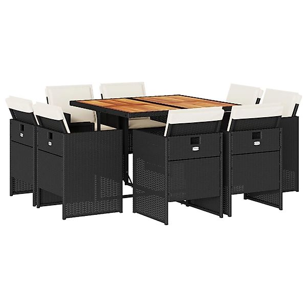 vidaXL 9-Tlg Garten-Essgruppe mit Kissen Schwarz Poly Rattan 3210663 günstig online kaufen