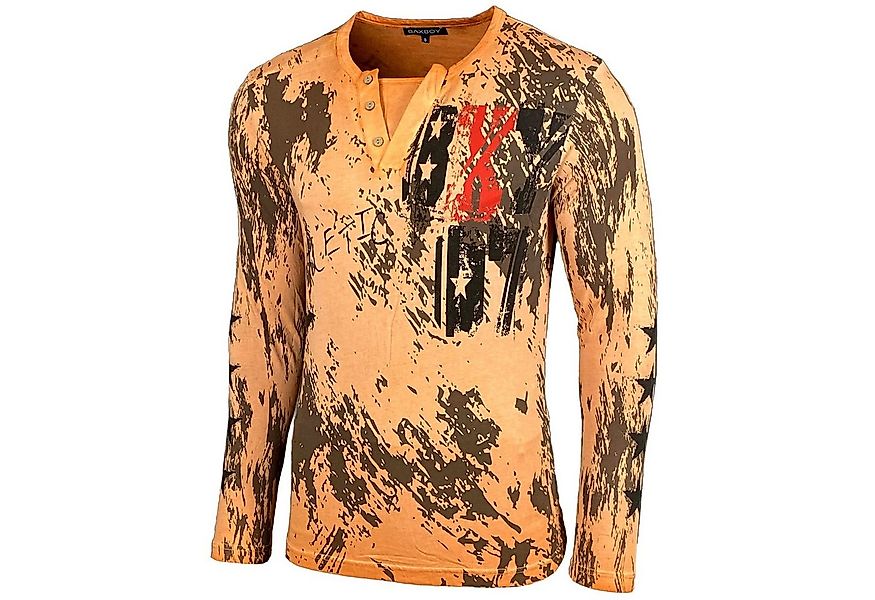Baxboy Longshirt Langarmshirt mit trendigem All-Over Logo-Print mit Knopfle günstig online kaufen