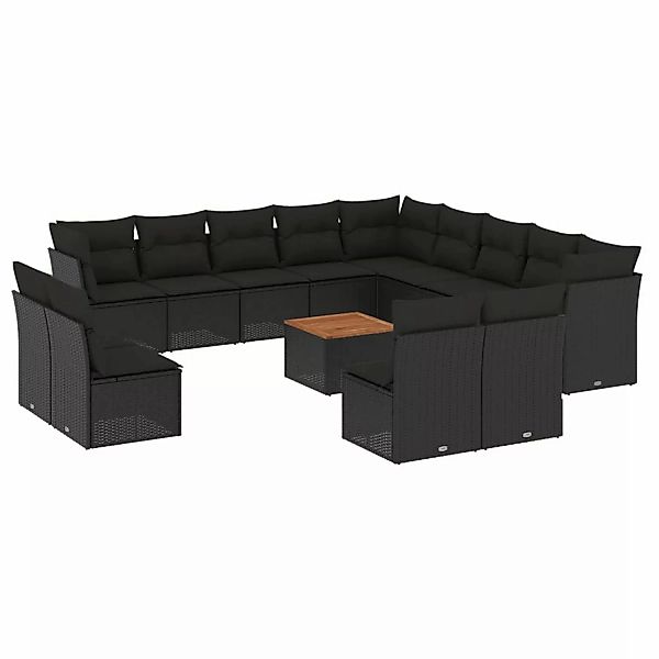 vidaXL 14-tlg Garten-Sofagarnitur mit Kissen Schwarz Poly Rattan Modell 25 günstig online kaufen