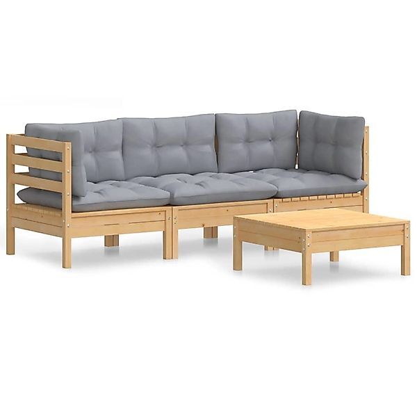 vidaXL 4-tlg Garten-Lounge-Set mit Grauen Kissen Kiefernholz Modell 3 günstig online kaufen