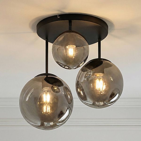 Lindby Deckenleuchte Teeja, rauch, 3-flg., Ø47cm, Glas, E27 günstig online kaufen