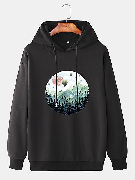 Mens Landscape Graphic Print Baumwolle Relaxed Fit Drawstring Hoodies günstig online kaufen