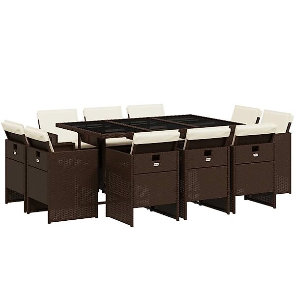 vidaXL 11-Tlg Garten-Essgruppe mit Kissen Braun Poly Rattan 3277796 günstig online kaufen