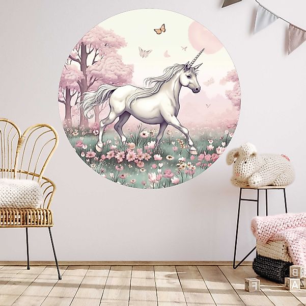 WANDKIND Wandtattoo Einhorn RUND V417 Blumenwiese, günstig online kaufen
