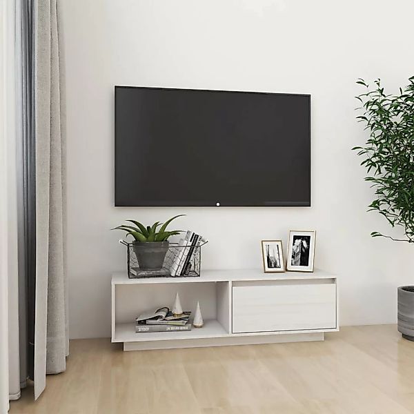 Tv-schrank Weiß 110x30x33,5 Cm Massivholz Kiefer günstig online kaufen