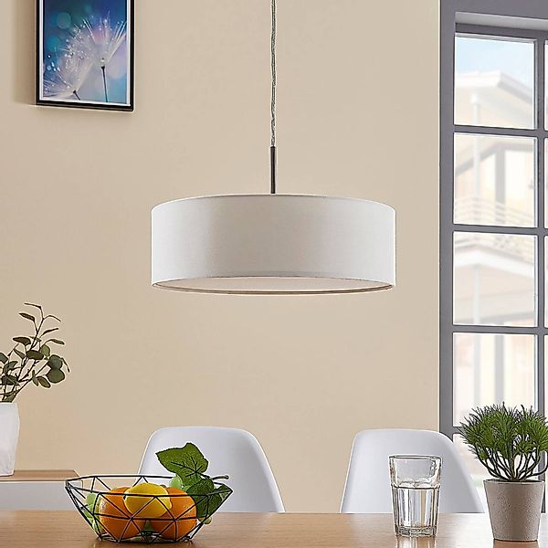 Lindby Hängeleuchte Sebatin, Ø 40 cm, beige, Stoff, E27 günstig online kaufen