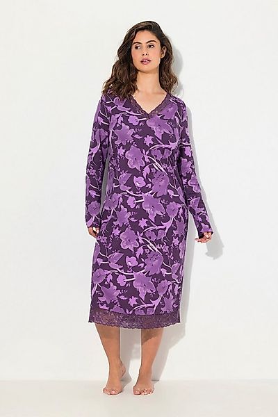 Ulla Popken Nachthemd Nachthemd Blüten V-Ausschnitt Langarm Modalmix günstig online kaufen