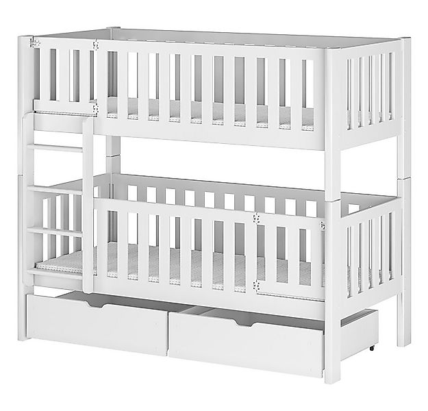 Lomadox Kinderbett KANGRU-162, Kiefer weiß, Bett 2 Liegefläche umbaubar zu günstig online kaufen