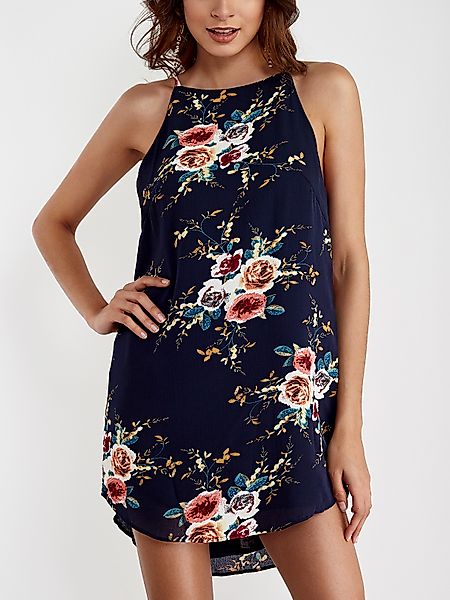Navy Random Blumendruck Mini Kleid günstig online kaufen