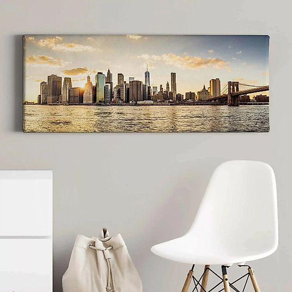 Bricoflor Leinwand Bild Mit Sonnenuntergang In Manhattan New York Auf Leinw günstig online kaufen
