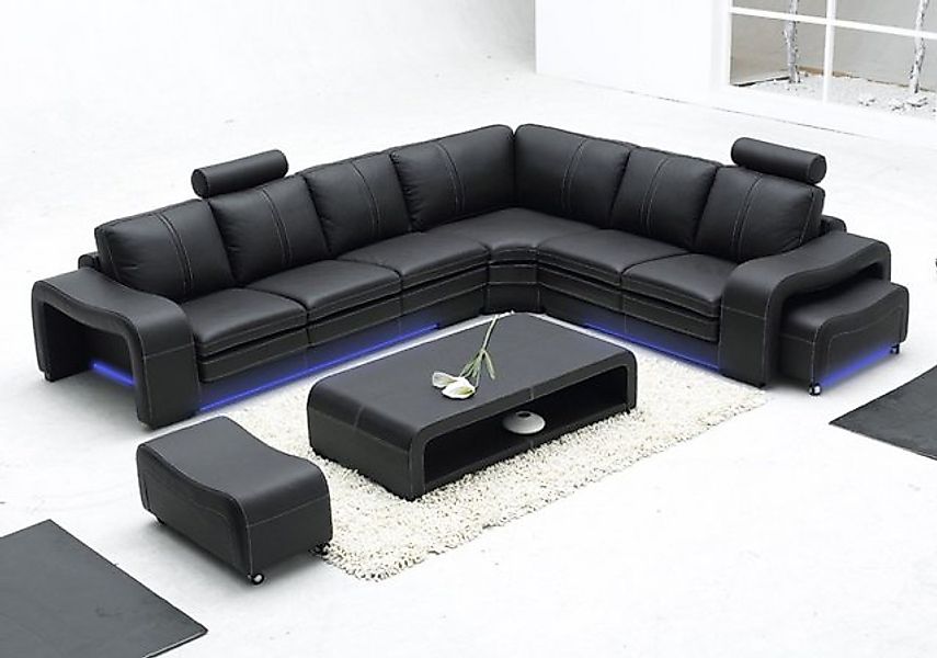 JVmoebel Ecksofa Ledersofa Couch Wohnlandschaft Eck Garnitur Sofa Schwarz, günstig online kaufen