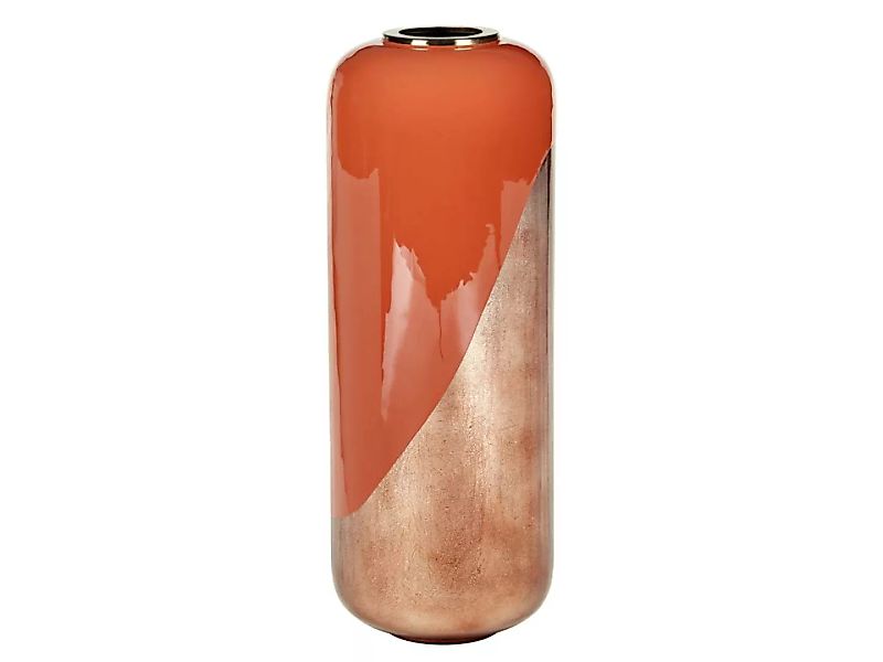 Große Vase - emailliertem Metall - D 30 x H 82 cm - Terracotta & Blattkupfe günstig online kaufen