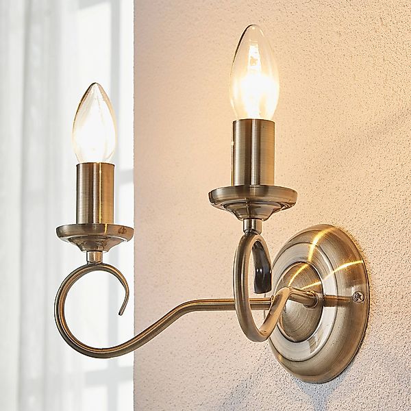 Lindby Wandleuchte Marnia, altmessing, 2-flammig, 27 cm, E14 günstig online kaufen