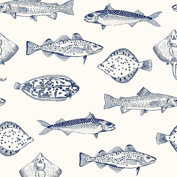 Joules Vliestapete Name The Plaice Coast Blue, glatt, animal print, (1 St), günstig online kaufen