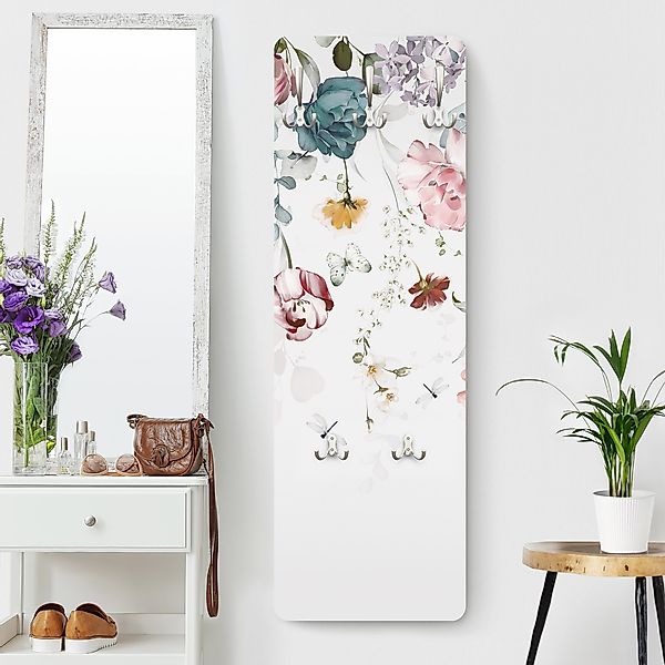 Wandgarderobe Rankende Blumen mit Schmetterlingen Aquarell günstig online kaufen